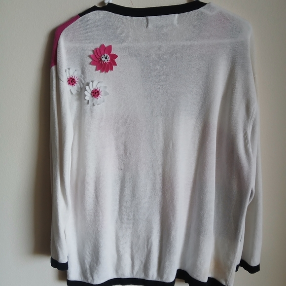 TERAZZO Cardigan L 3D Flowers Daisy Checked Knit Sweater Button Down FLAW - Picture 11 of 12